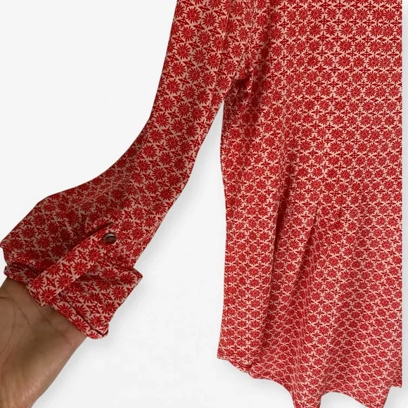 Westport Mandarin Collar V-neck with butt accent reddish Orange flowy blouse L - Picture 8 of 10